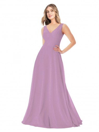 Long Sleeveless Soft Chiffon Dark Lavender A-Line Bridal Party Dress Edmonton
