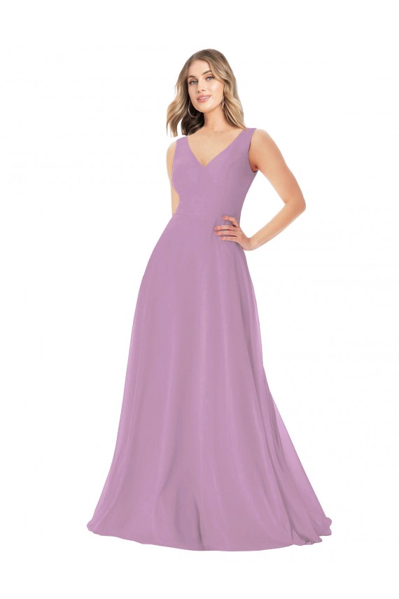 Long Sleeveless Soft Chiffon Dark Lavender A-Line Bridal Party Dress Edmonton