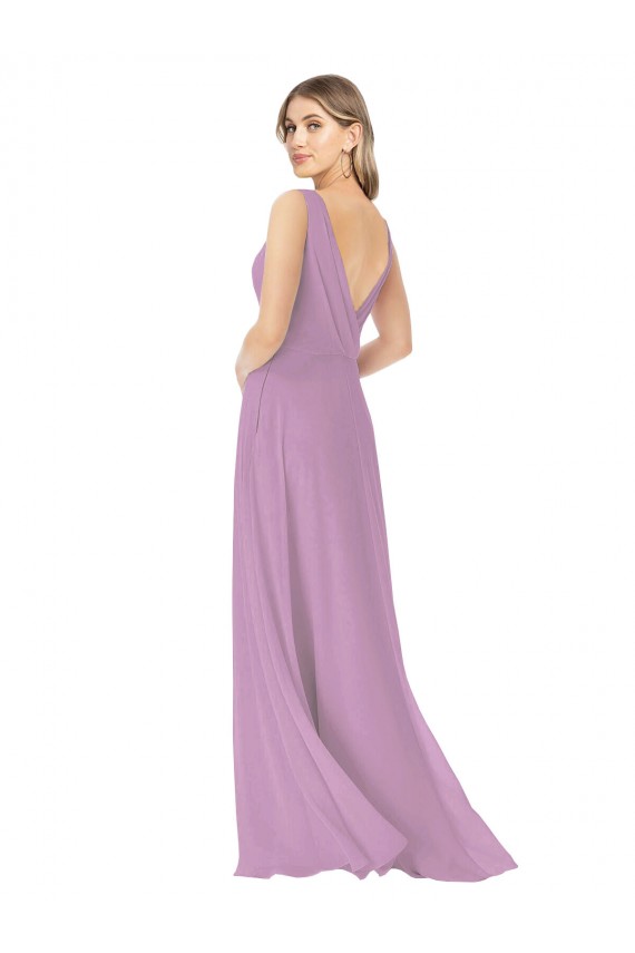 Long Sleeveless Soft Chiffon Dark Lavender A-Line Bridal Party Dress Edmonton