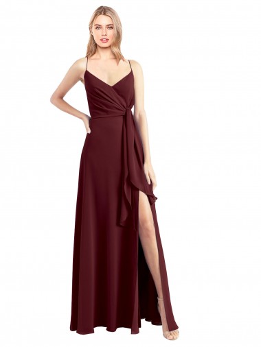 Long Floor Length Sleeveless Chiffon Burgundy Gold A-Line Bridesmaid Dress Edmonton