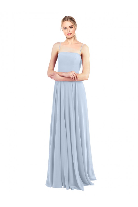 Long Sleeveless Soft Chiffon Light Sky Blue A-Line Bridesmaid Dress Edmonton