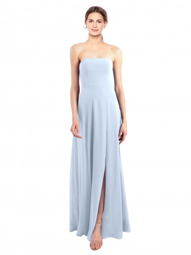 Long Sleeveless Soft Chiffon Light Sky Blue Strapless A-Line Bridesmaid Dress Edmonton