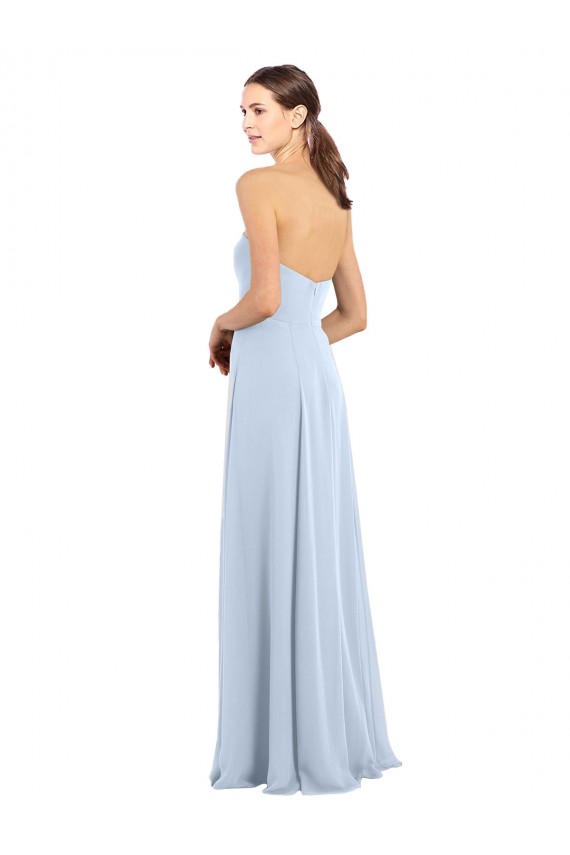 Long Sleeveless Soft Chiffon Light Sky Blue Strapless A-Line Bridesmaid Dress Edmonton