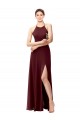 Long Sleeveless Soft Chiffon Burgundy Gold Halter Neck A-Line Bridesmaid Dress Edmonton