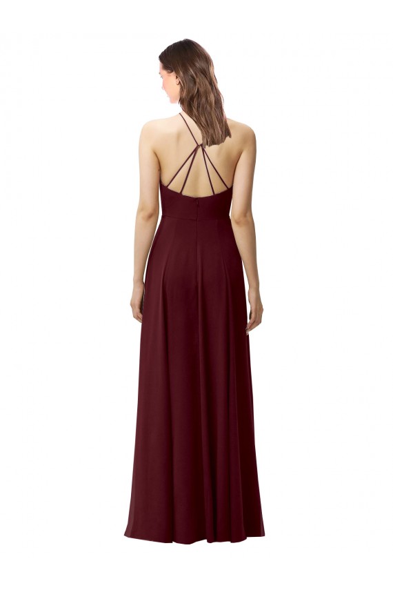 Long Sleeveless Soft Chiffon Burgundy Gold Halter Neck A-Line Bridesmaid Dress Edmonton
