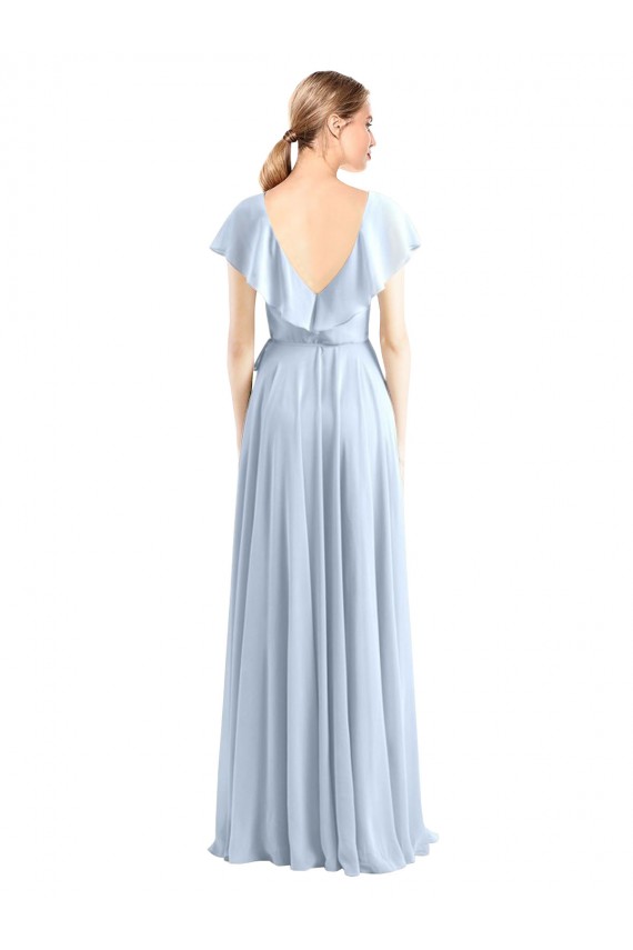 Long Flutter Sleeves Soft Chiffon Royal Blue A-Line Bridesmaid Dress Edmonton