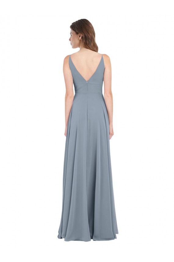 Long Sleeveless Chiffon Dusty Blue V-Neck A-Line Bridesmaid Dress / Evening Gowns Edmonton
