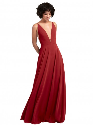 Long Sleeveless Lxue Chiffon Red A-Line Bridesmaid Dress Edmonton