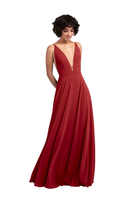 Long Sleeveless Lxue Chiffon Red A-Line Bridesmaid Dress Edmonton