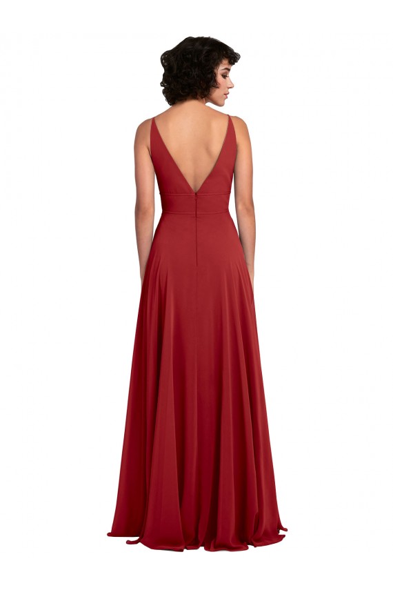 Long Sleeveless Lxue Chiffon Red A-Line Bridesmaid Dress Edmonton