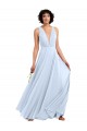 Long Sleeveless Soft Chiffon Light Sky Blue V-Neck A-Line Bridesmaid Dresses Edmonton