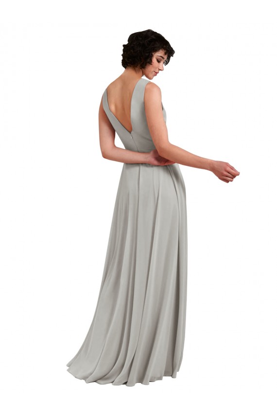Long Sleeveless Soft Chiffon Light Sky Blue V-Neck A-Line Bridesmaid Dresses Edmonton