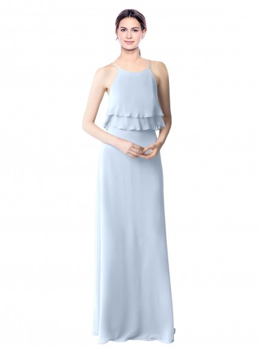 Long Sleeveless Soft Chiffon Light Sky Blue A-Line Bridesmaid Dresses Edmonton