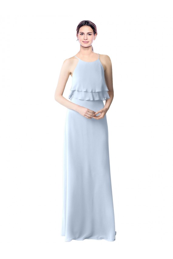 Long Sleeveless Soft Chiffon Light Sky Blue A-Line Bridesmaid Dresses Edmonton