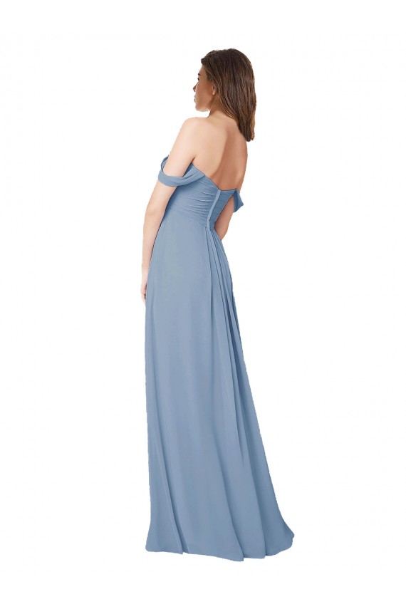 Long Sleeveless Chiffon Dusty Blue Sweetheart A-Line Wedding Party Dress Edmonton
