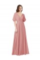 Long Flutter Sleeves Soft Chiffon Bliss Pink A-Line Bridesmaid Dress Edmonton
