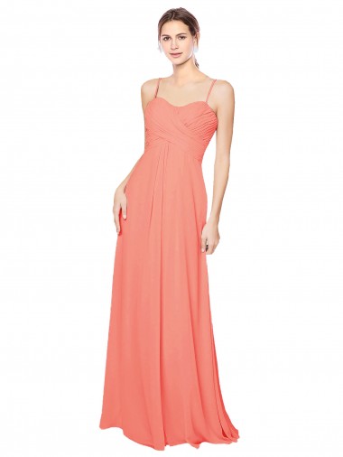 Long Sleeveless Soft Chiffon Coral Spaghetti Straps A-Line Bridesmaid Dress Edmonton