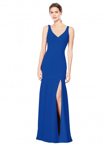 Long Sleeveless Chiffon Royal Blue Sheath Bridesmaid Dress / Evening Dress Edmonton
