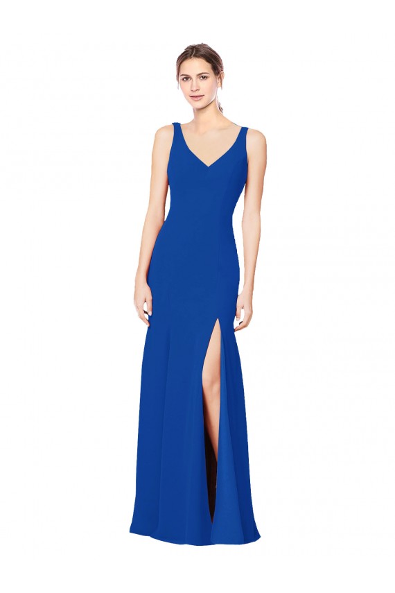 Long Sleeveless Chiffon Royal Blue Sheath Bridesmaid Dress / Evening Dress Edmonton