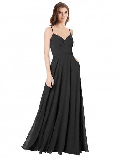 Long Sleeveless Chiffon Black A-Line Formal Dress / Bridesmaid Dress Edmonton