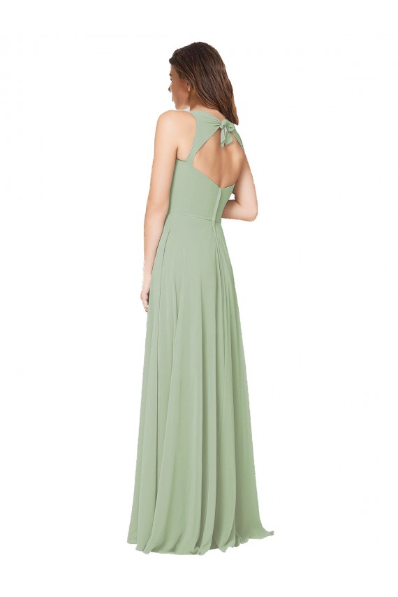 Long Sleeveless Soft Chiffon Smoke Green Sweetheart A-Line Formal Dress / Bridesmaid Dress Edmonton