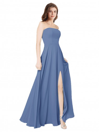 Long Sleeveless Soft Chiffon Windsor Blue A-Line Formal Dress / Bridesmaid Dress Edmonton