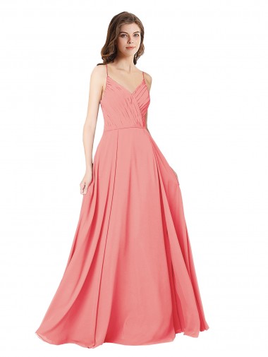 Long Sleeveless Soft Chiffon Watermelon V-Neck A-Line Bridesmaid Dress Edmonton