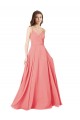 Long Sleeveless Soft Chiffon Watermelon V-Neck A-Line Bridesmaid Dress Edmonton