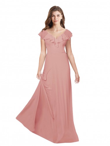 Long Flutter Sleeves Chiffon Bliss Pink A-Line Bridesmaid Dress / Evening Dress Edmonton