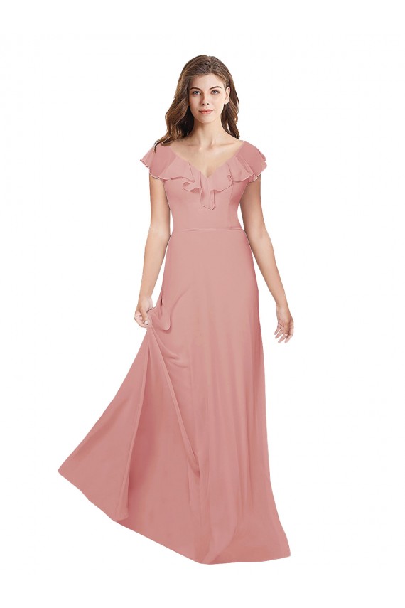 Long Flutter Sleeves Chiffon Bliss Pink A-Line Bridesmaid Dress / Evening Dress Edmonton