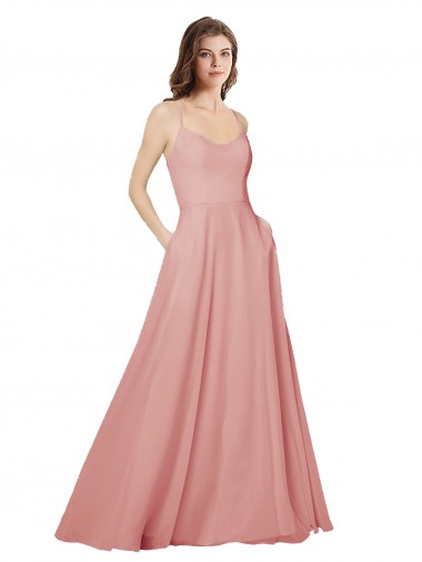 Long Sleeveless Soft Chiffon Bliss Pink A-Line Bridesmaid Dress Edmonton