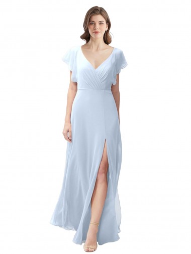 Long Flutter Sleeves Soft Chiffon Light Sky Blue A-Line Bridesmaid Dress / Formal Dress Edmonton
