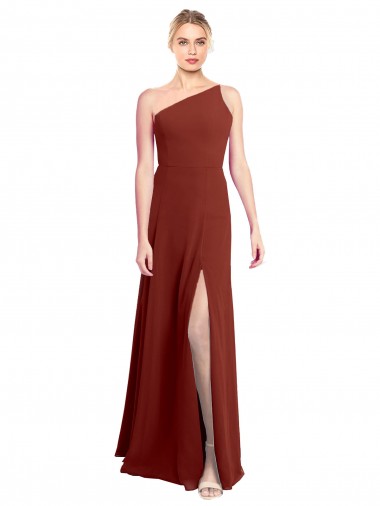 Long Sleeveless Soft Chiffon Burgundy One Shoulder A-Line Formal Dress / Bridesmaid Dress Edmonton