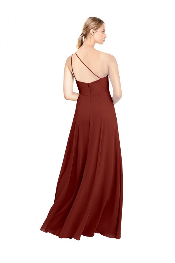 Long Sleeveless Soft Chiffon Burgundy One Shoulder A-Line Formal Dress / Bridesmaid Dress Edmonton