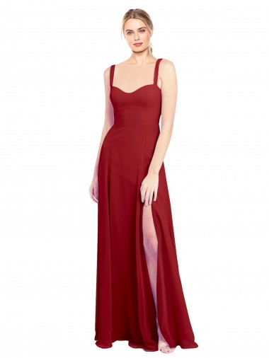 Long Sleeveless Soft Chiffon Red A-Line Bridesmaid Dress Edmonton