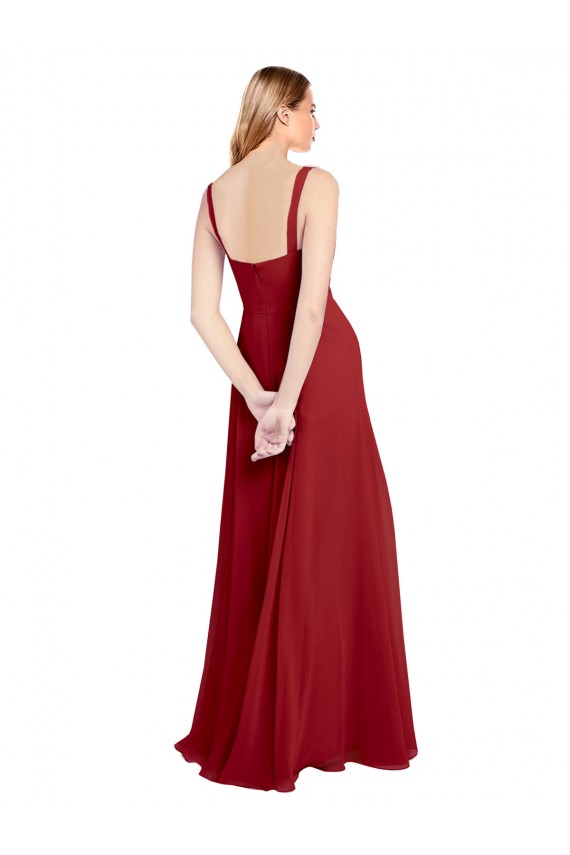 Long Sleeveless Soft Chiffon Red A-Line Bridesmaid Dress Edmonton