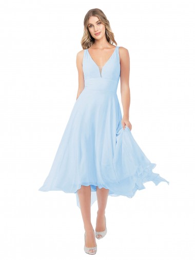 Midi Length Sleeveless Soft Chiffon Light Sky Blue A-Line Bridesmaid Dress Edmonton