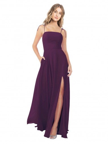 Long Sleeveless Soft Chiffon Grape Spaghetti Straps A-Line Bridesmaid Dress Edmonton