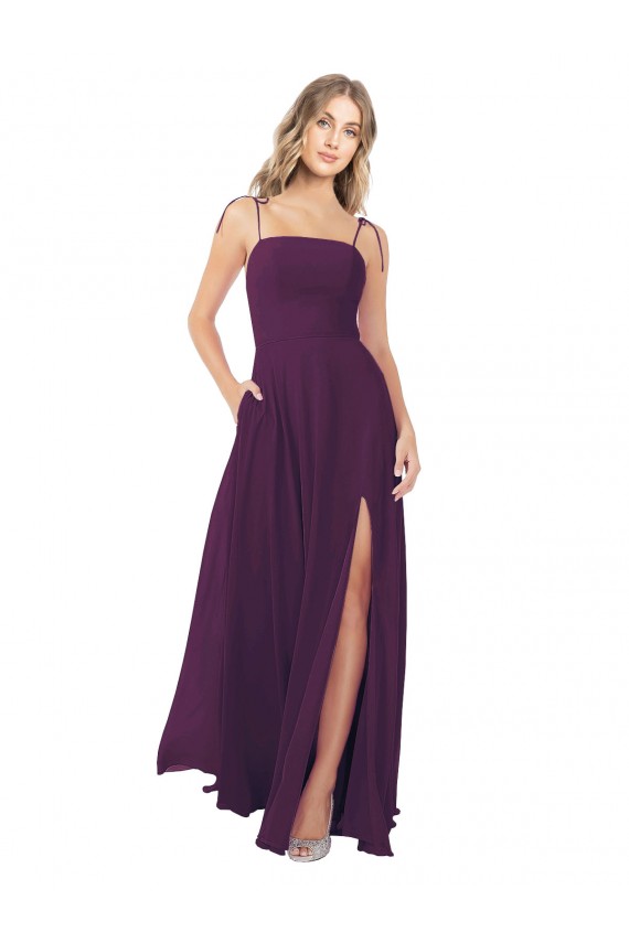 Long Sleeveless Soft Chiffon Grape Spaghetti Straps A-Line Bridesmaid Dress Edmonton