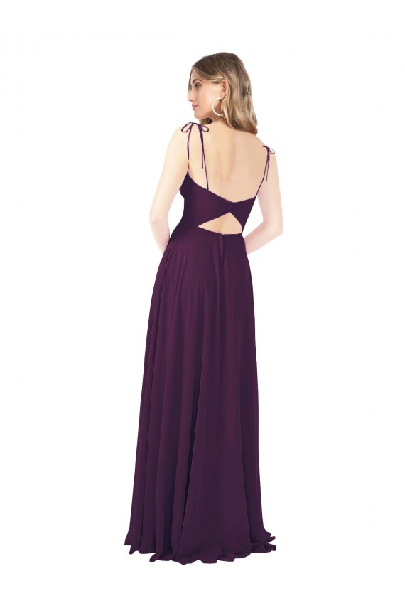 Long Sleeveless Soft Chiffon Grape Spaghetti Straps A-Line Bridesmaid Dress Edmonton