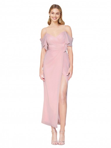Knee Length Cold Shoulder Soft Chiffon Primrose Mermaid Formal Evening Gown / Prom Dress / Bridesmaid Dress Edmonton