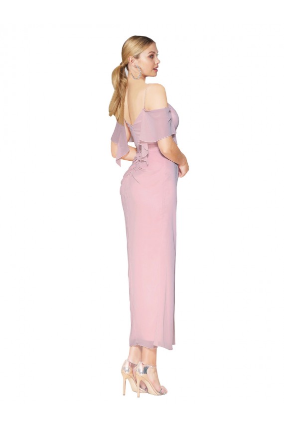 Knee Length Cold Shoulder Soft Chiffon Primrose Mermaid Formal Evening Gown / Prom Dress / Bridesmaid Dress Edmonton