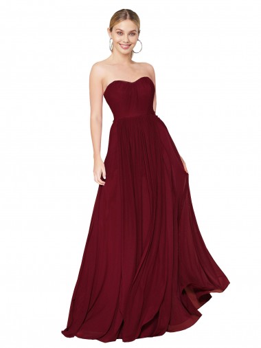 Long Sleeveless Soft Chiffon Burgundy Sweetheart A-Line Formal Evening Gown / Prom Dress / Bridesmaid Dress Edmonton