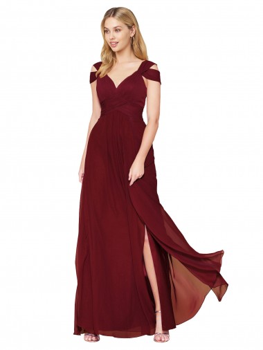 Long Sleeveless Soft Chiffon Burgundy A-Line Formal Evening Gown / Prom Dress / Bridesmaid Dress Edmonton