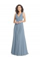Long Sleeveless Soft Chiffon Dusty Blue V-Neck A-Line Bridesmaid Dress Edmonton