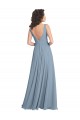 Long Sleeveless Soft Chiffon Dusty Blue V-Neck A-Line Bridesmaid Dress Edmonton