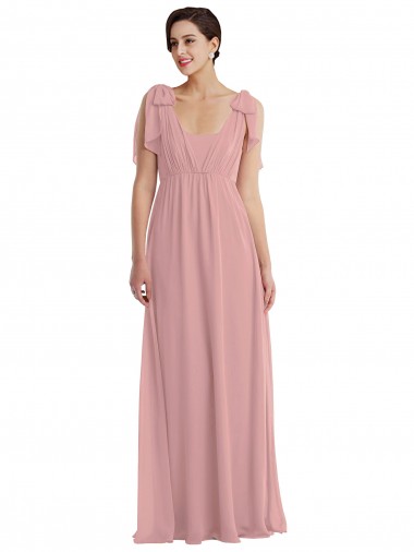 Long Sleeveless Soft Chiffon Dusty Pink A-Line Semi Formal Evening Dress / Bridesmaid Dress Edmonton