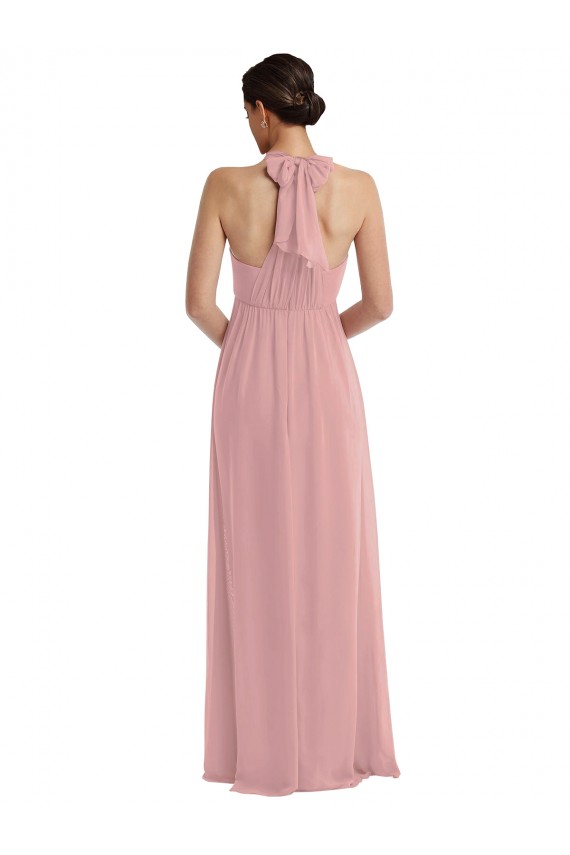 Long Sleeveless Soft Chiffon Dusty Pink A-Line Semi Formal Evening Dress / Bridesmaid Dress Edmonton