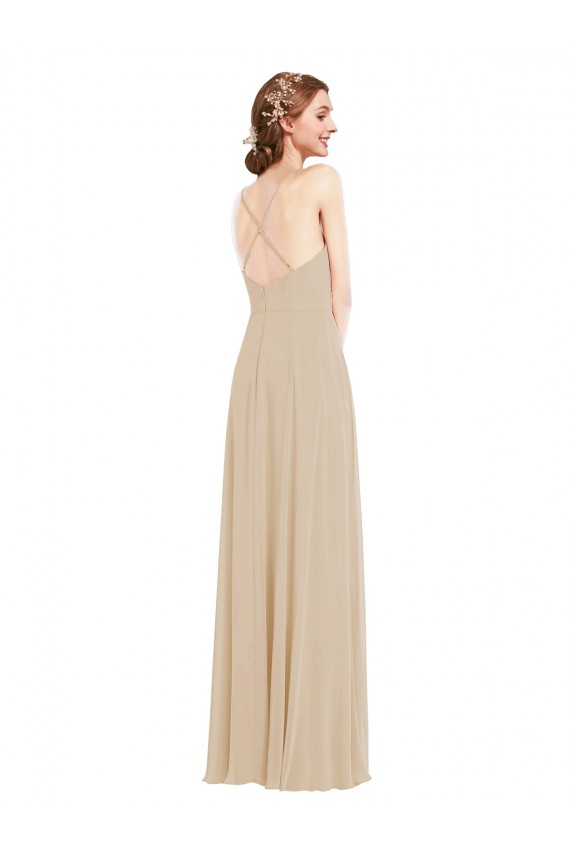 Long Sleeveless Soft Chiffon Champagne A-Line Semi Formal Evening Dress / Bridesmaid Dress Edmonton