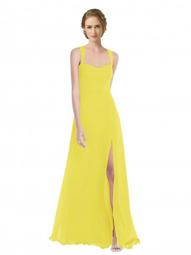 Long Sleeveless Soft Chiffon Yellow A-Line Semi Formal Evening Dress / Bridesmaid Dress Edmonton